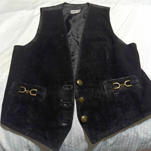 Bagatelle women's Black Leather Vest Size Large Western horse bit pocket brass